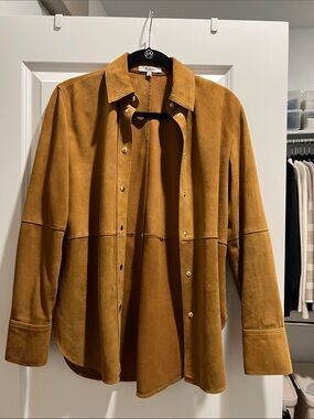 Madewell Women Suede Button-Up Shirt Jacket in Cognac